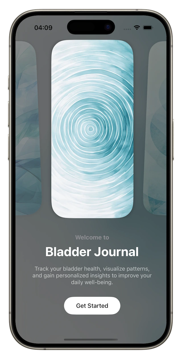 Bladder Journal iOS app welcome screen